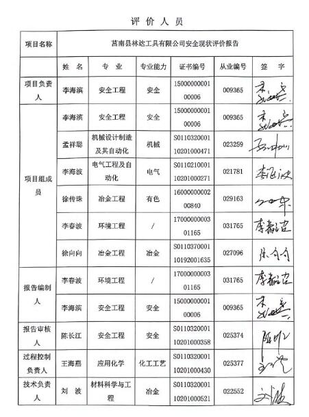 莒南县林达工具有限公司五金工具生产项目安全现状评价报告30
