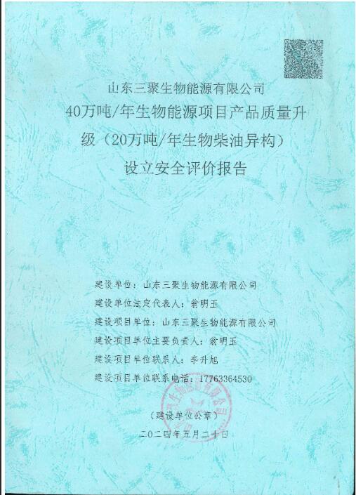 山东三聚生物能源有限公司40万吨/年生物能源项目产品质量升级（20万吨/年生物柴油异构）设立安全评价报告48