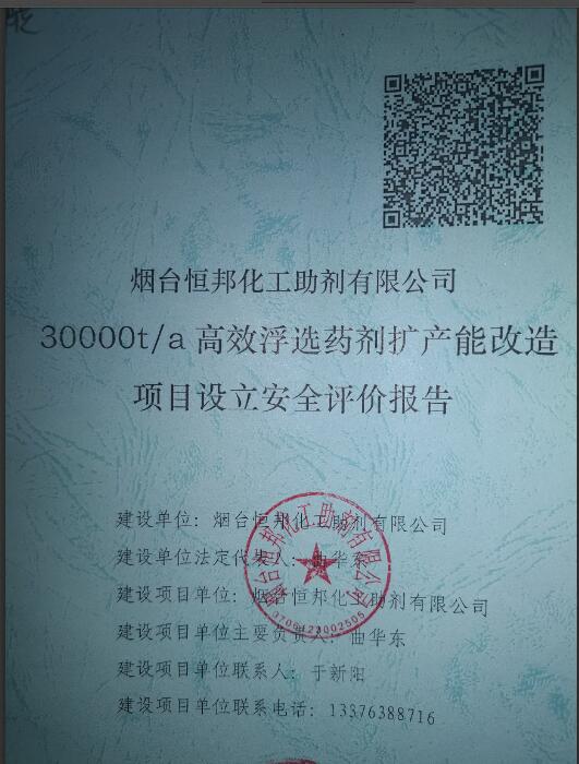 烟台恒邦化工助剂有限公司30000t/a高效浮选药剂扩产能改造项目设立安全评价报告13