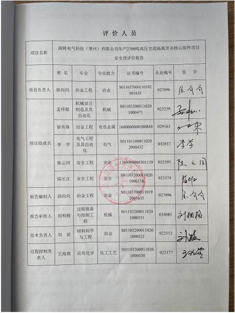 润铸电气科技（莱州）有限公司年产2700吨高压交流隔离开关核心部件项目安全预评价报告85