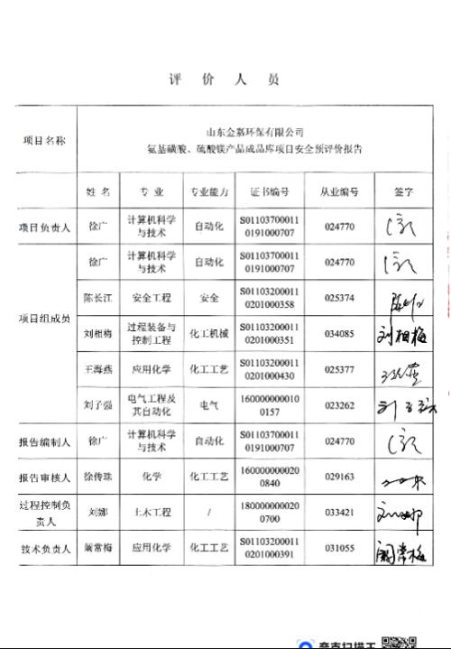 山东金嘉环保有限公司氨基磺酸、硫酸镁产品成品库项目安全预评价报告73