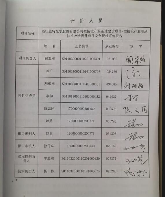 浙江蓝特光学股份有限公司微棱镜产业基地建设项目微棱镜产业基地技术改造提升项目安全现状评价报告35