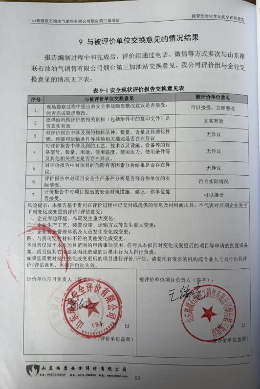 山东路联石油油气销售有限公司烟台第三加油站经营危险化学品安全评价报告54