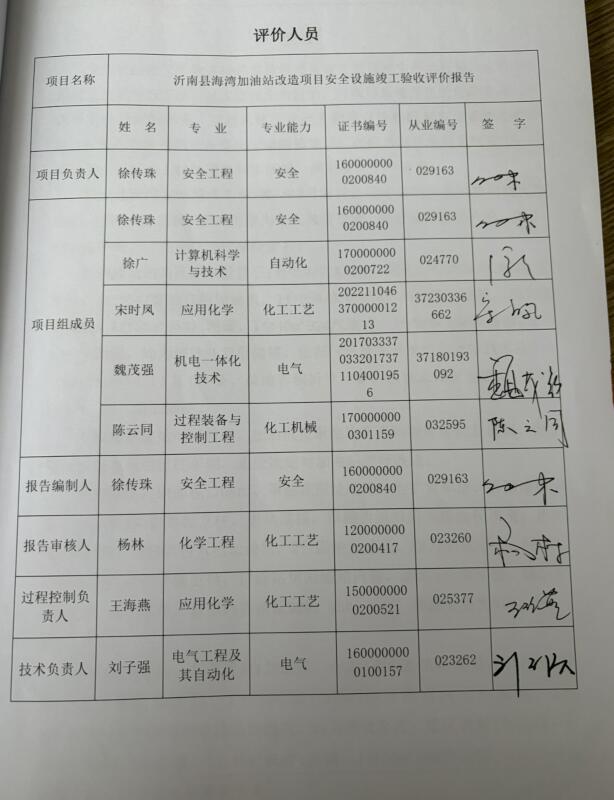 沂南县海湾加油站改造项目安全设施竣工验收评价报告69